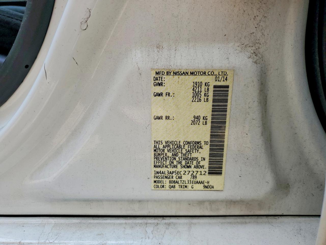 2014 Nissan Altima 2.5 Sv Beige vin: 1N4AL3AP5EC272712