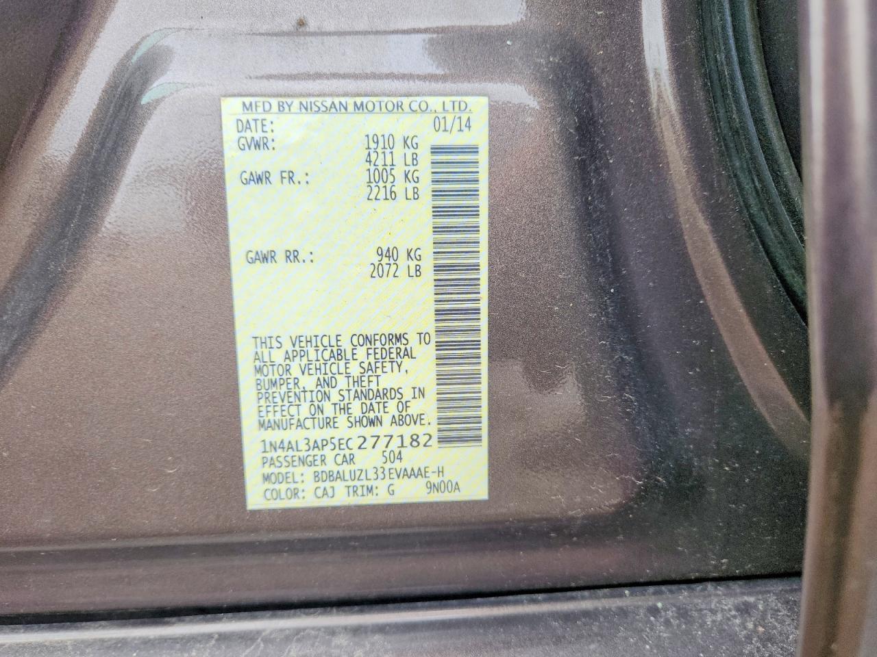2014 Nissan Altima 2.5 Sv Brown vin: 1N4AL3AP5EC277182