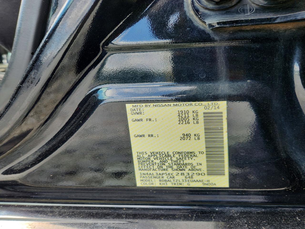 2014 Nissan Altima 2.5 Sv Black vin: 1N4AL3AP5EC283290