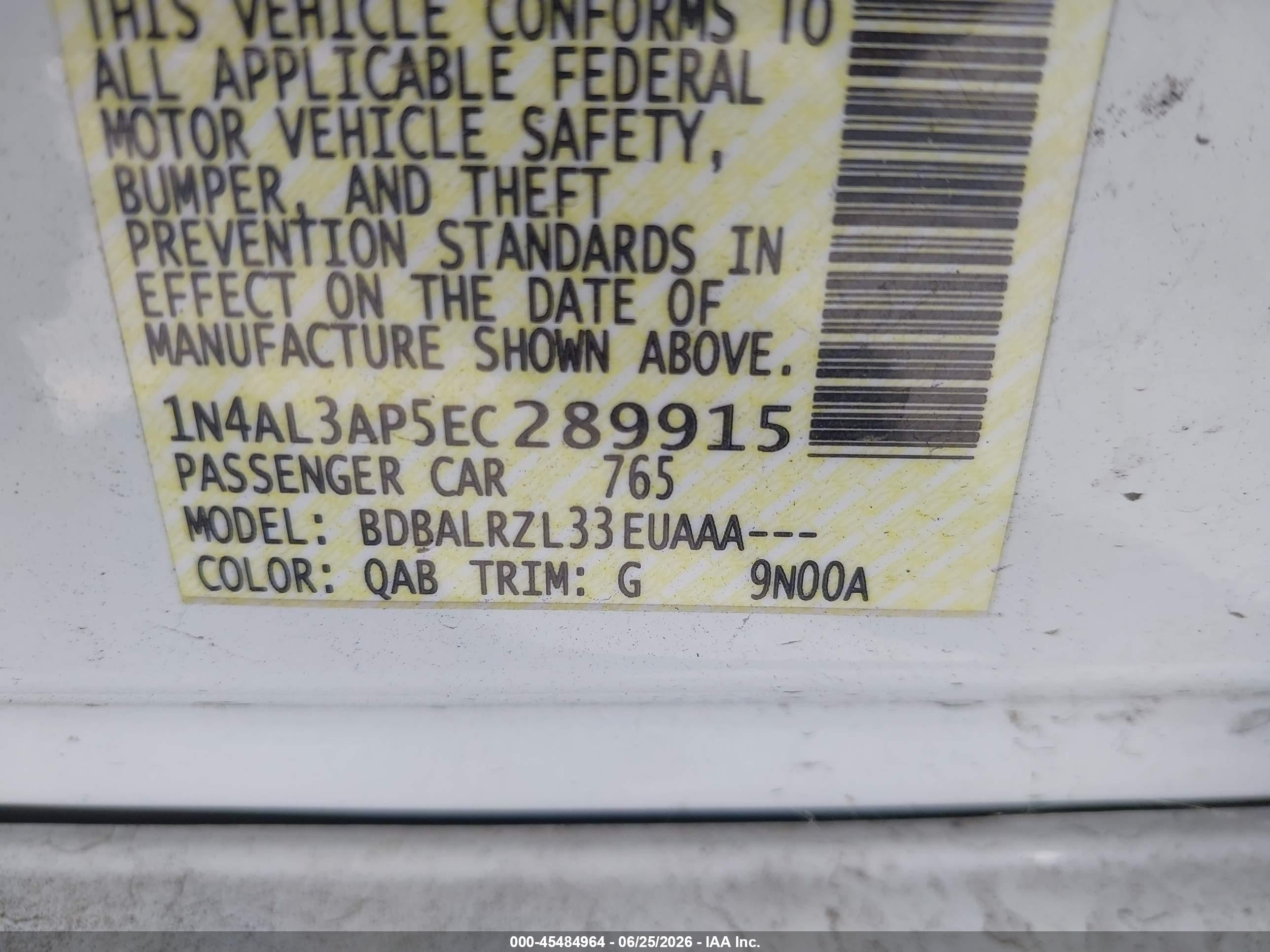 2014 Nissan Altima 2.5/2.5 S/2.5 Sl/2.5 Sv White vin: 1N4AL3AP5EC289915