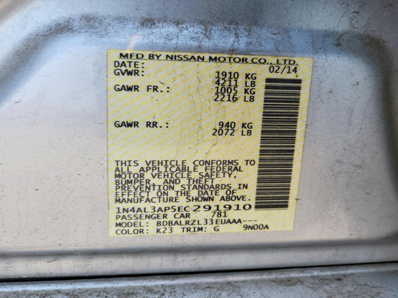 2014 Nissan Altima 2.5 S Silver vin: 1N4AL3AP5EC291910