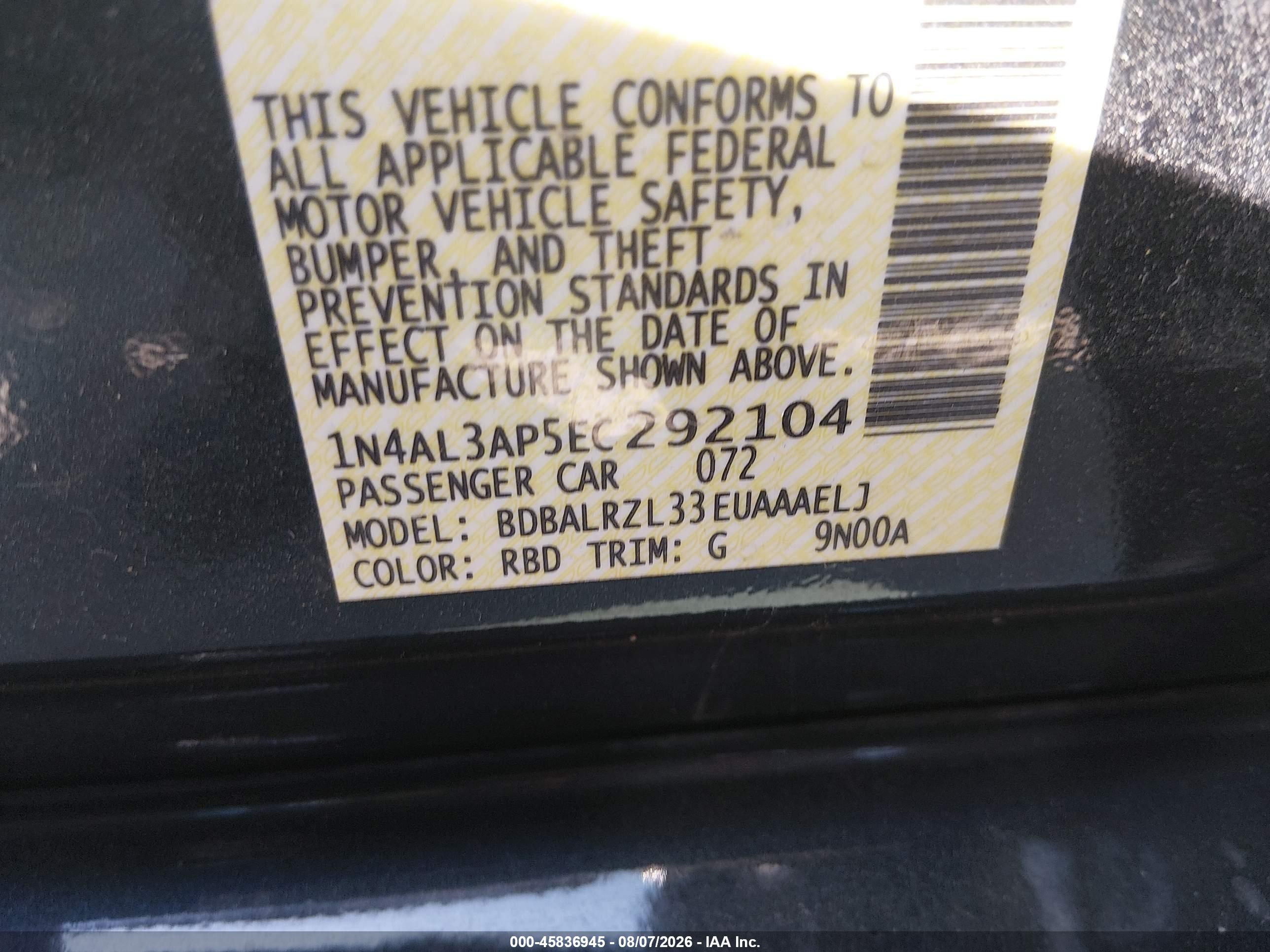 2014 Nissan Altima 2.5 S Black vin: 1N4AL3AP5EC292104