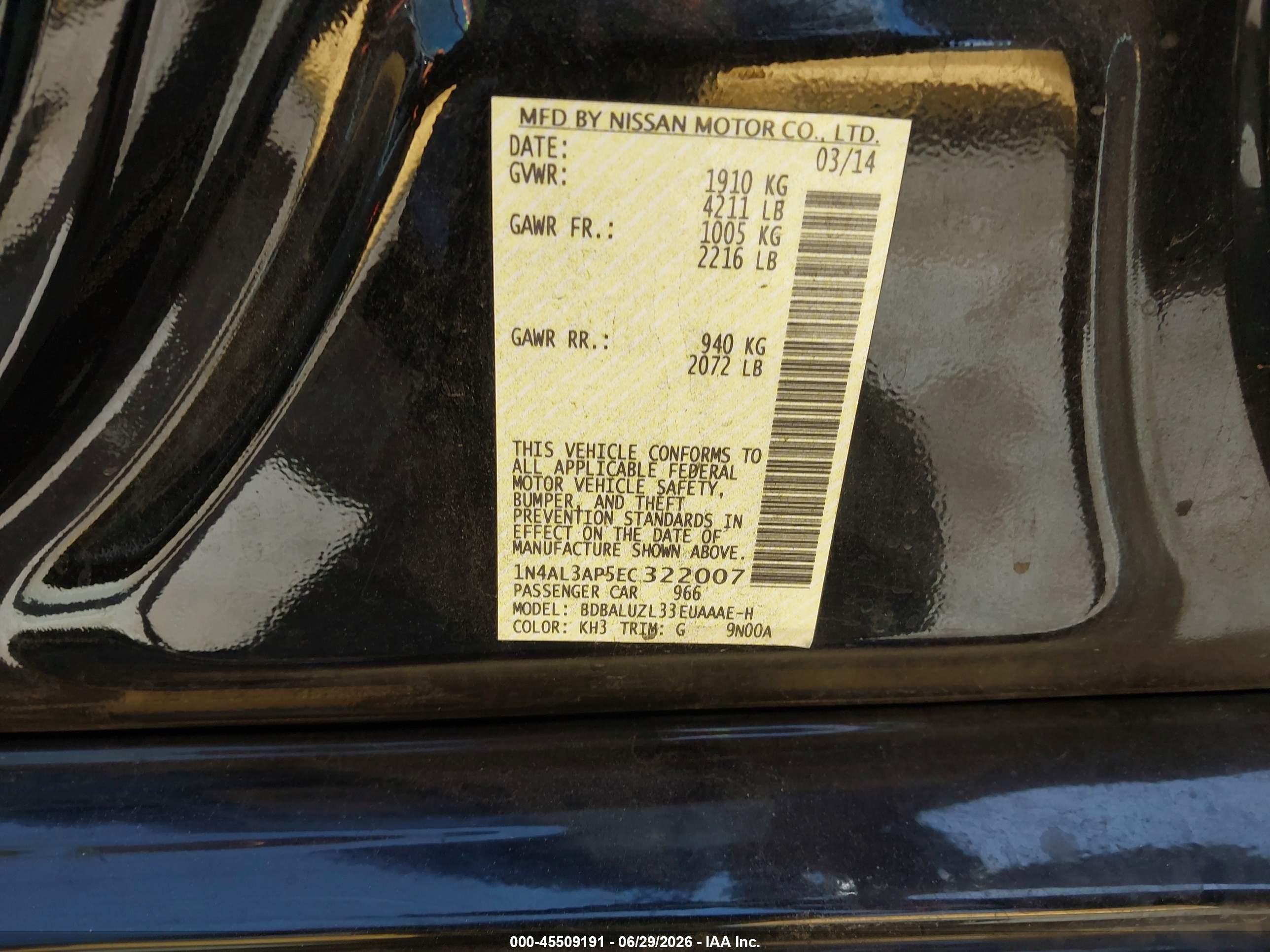2014 Nissan Altima 2.5 Sv Черный vin: 1N4AL3AP5EC322007
