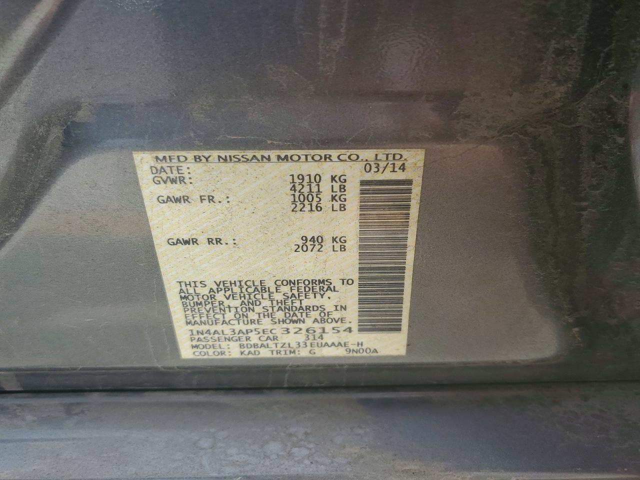 2014 Nissan Altima Silver vin: 1N4AL3AP5EC326154