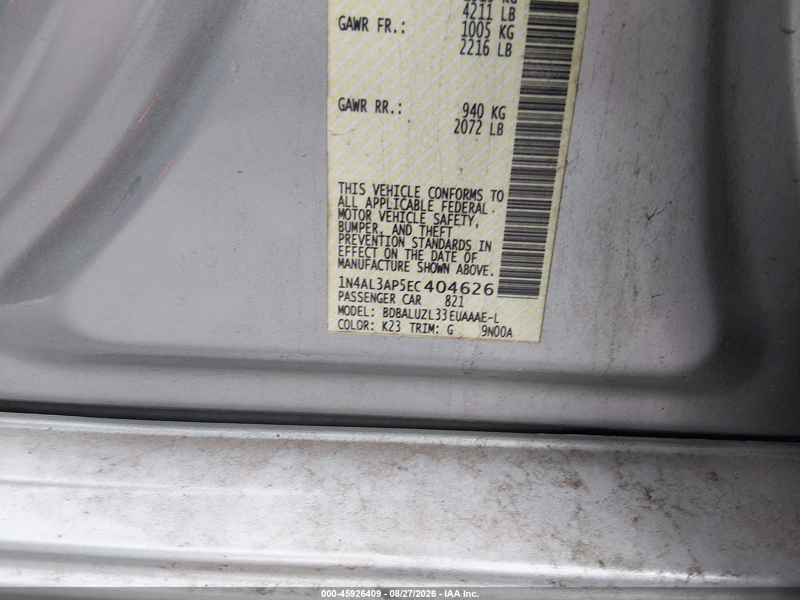 2014 Nissan Altima 2.5 Sv Серебряный vin: 1N4AL3AP5EC404626
