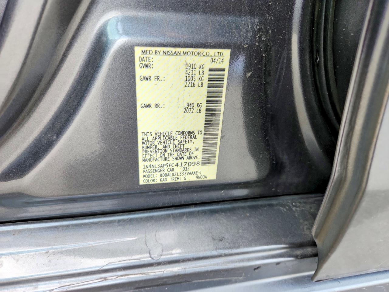 2014 Nissan Altima 2.5 Sv Silver vin: 1N4AL3AP5EC417098