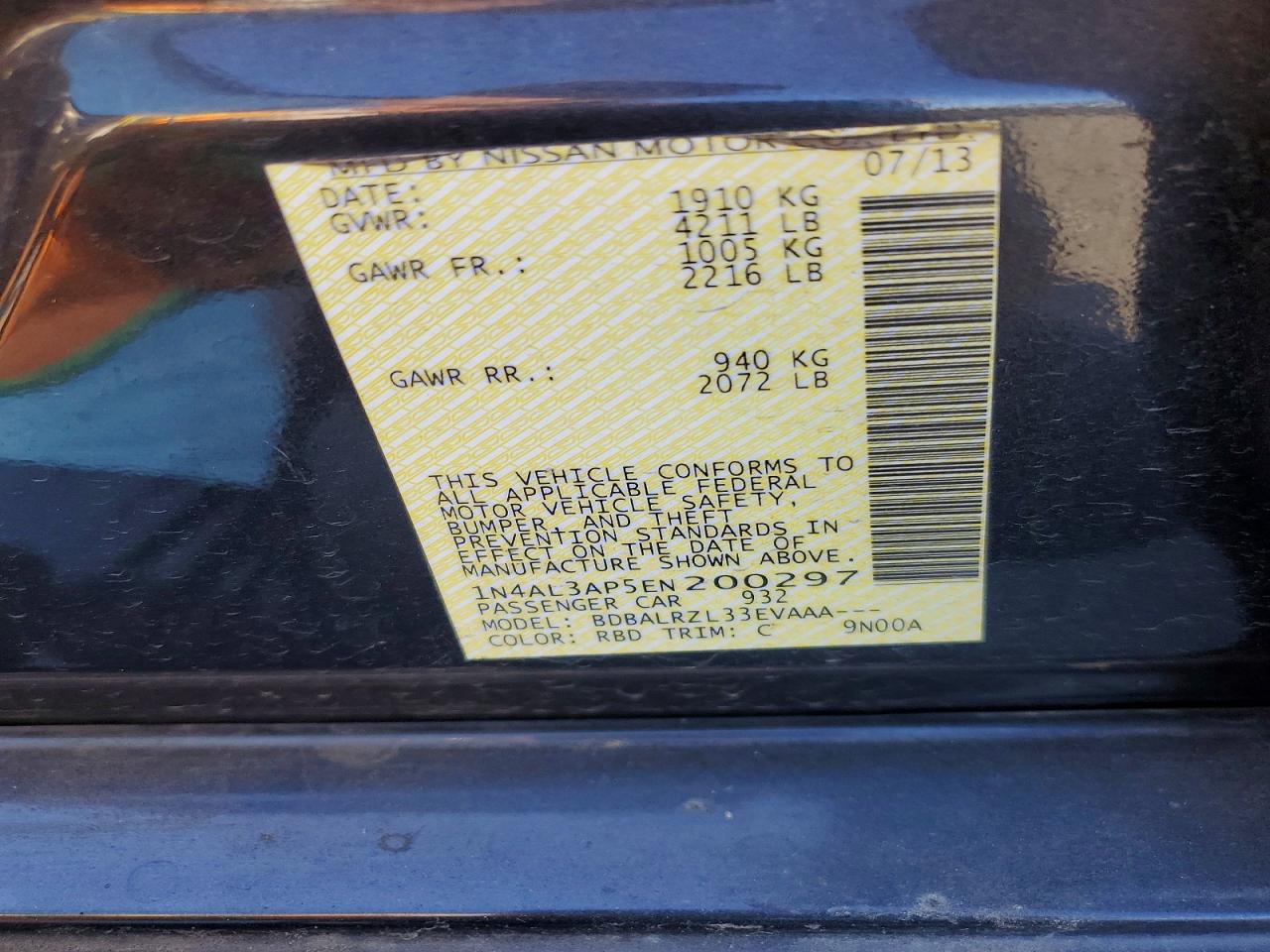 2014 Nissan Altima 2.5 Black vin: 1N4AL3AP5EN200297