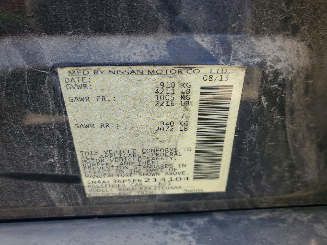 2014 Nissan Altima 2.5 Gray vin: 1N4AL3AP5EN214104
