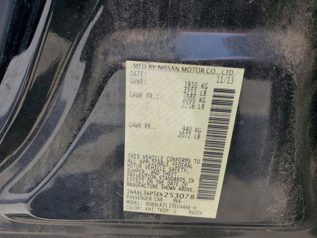 2014 Nissan Altima 2.5 S Черный vin: 1N4AL3AP5EN253078