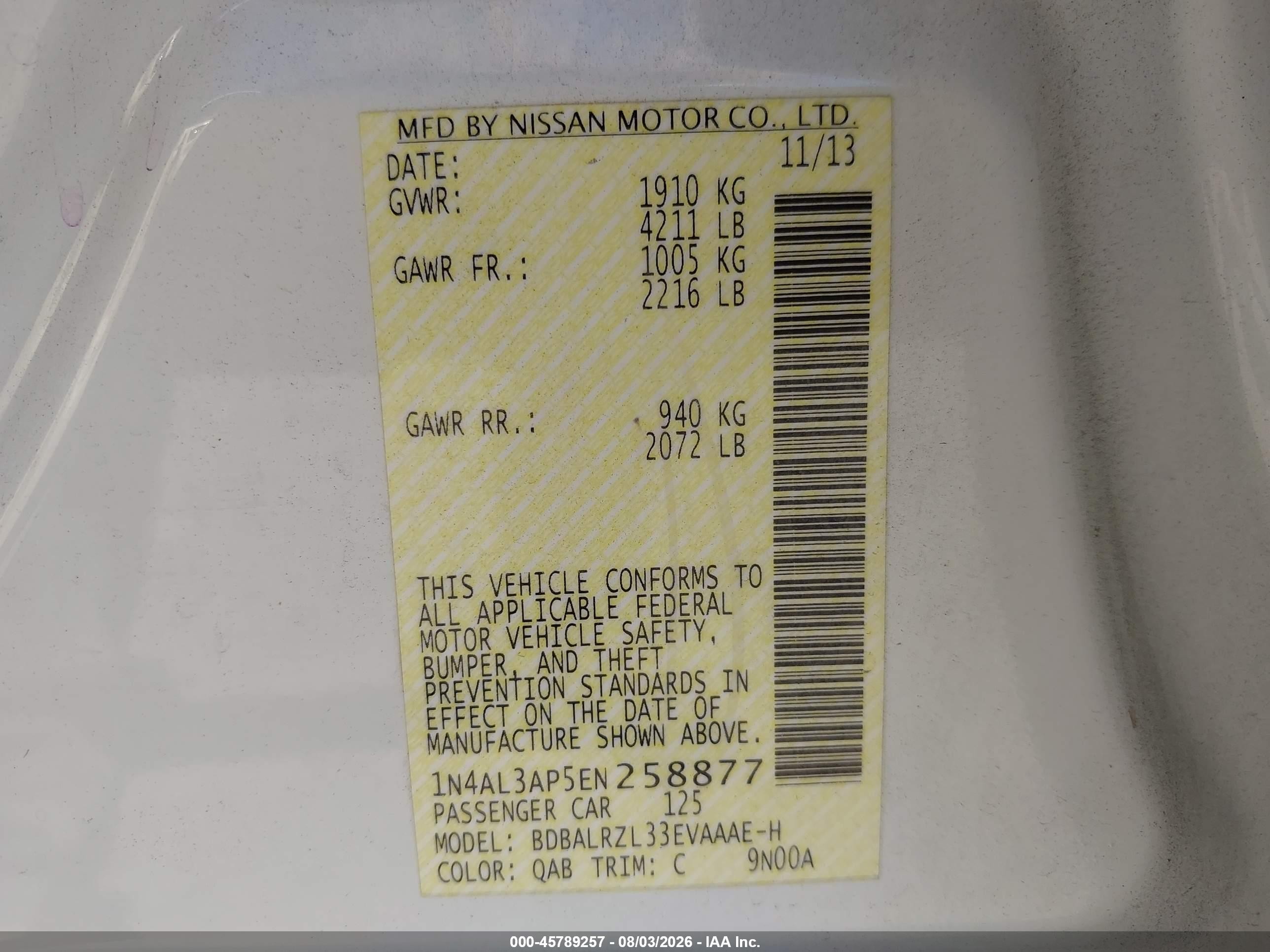 2014 Nissan Altima 2.5 S White vin: 1N4AL3AP5EN258877