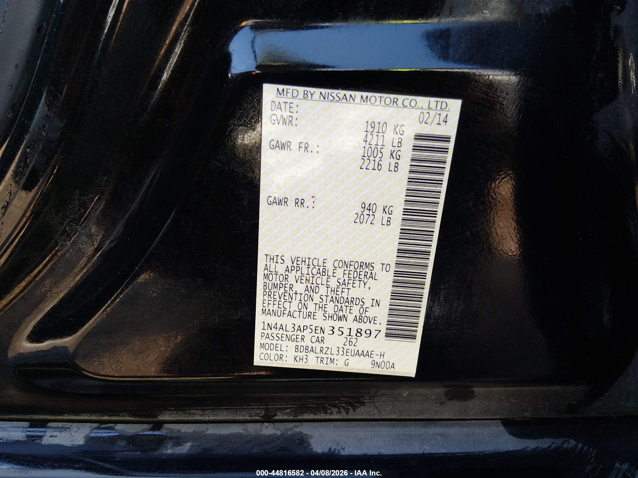2014 Nissan Altima 2.5 S Black vin: 1N4AL3AP5EN351897