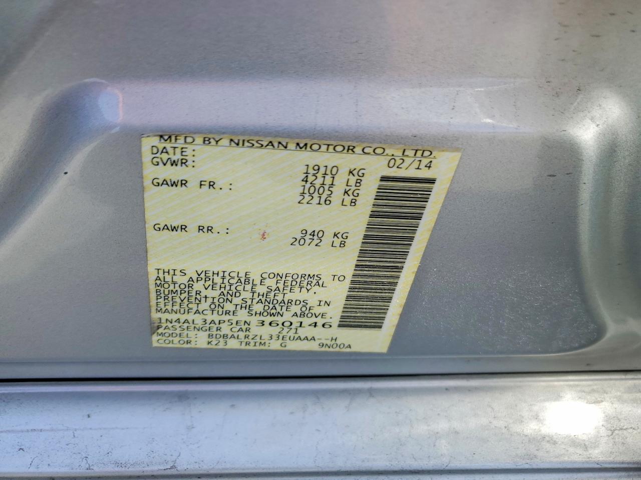 2014 Nissan Altima 2.5 S Silver vin: 1N4AL3AP5EN360146