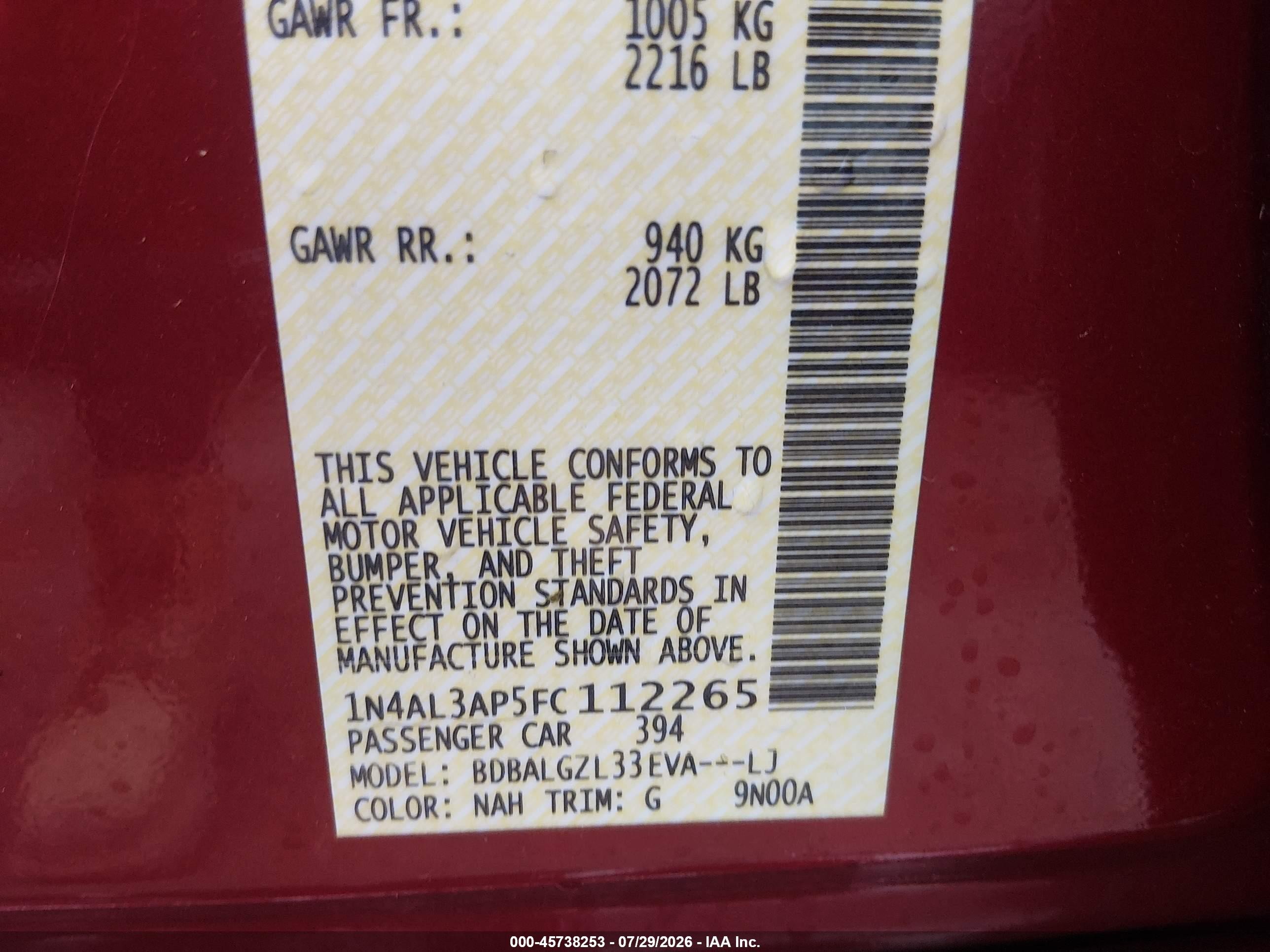 2015 Nissan Altima 2.5 S Red vin: 1N4AL3AP5FC112265