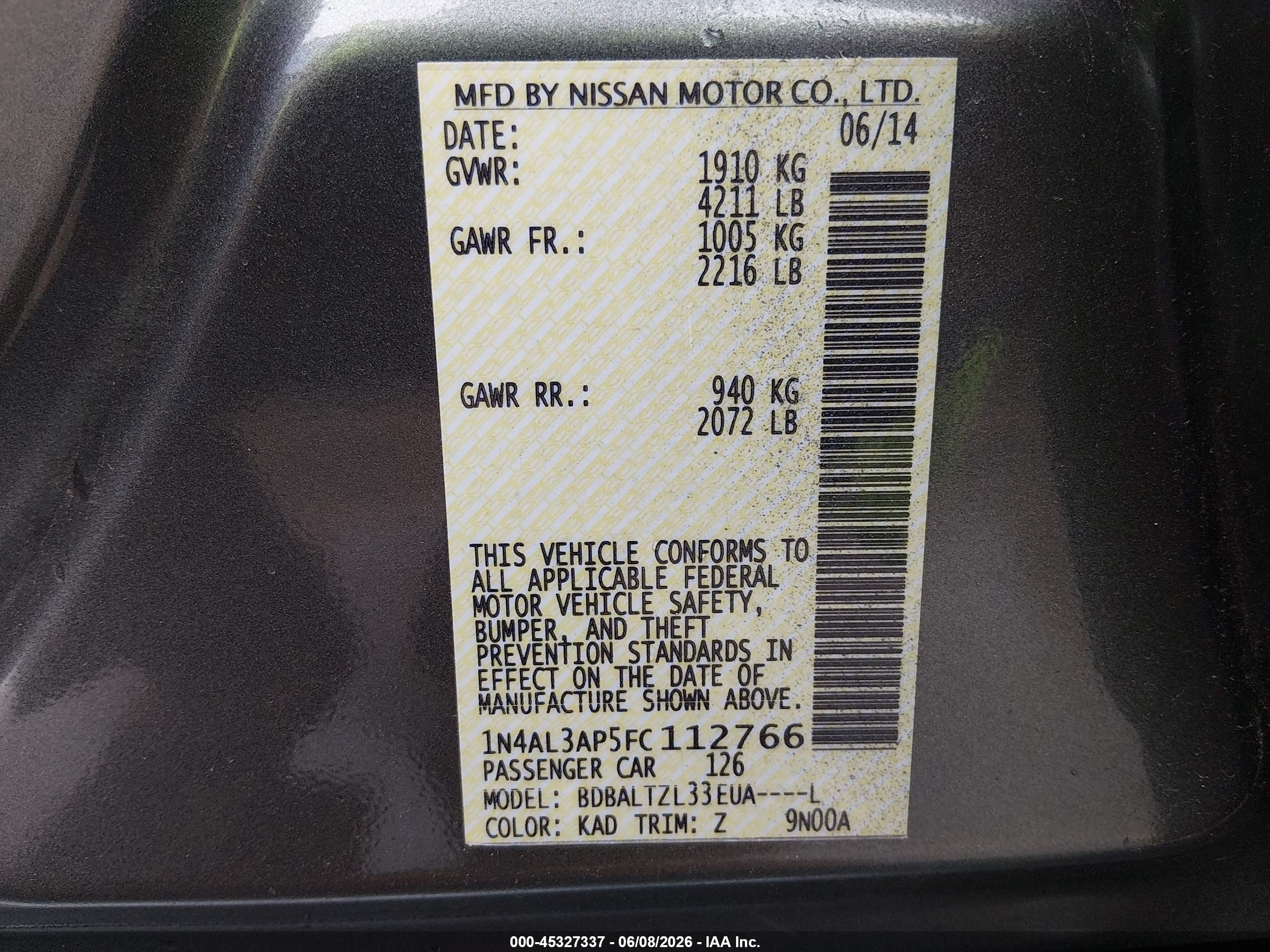 2015 Nissan Altima 2.5 Sl Gray vin: 1N4AL3AP5FC112766
