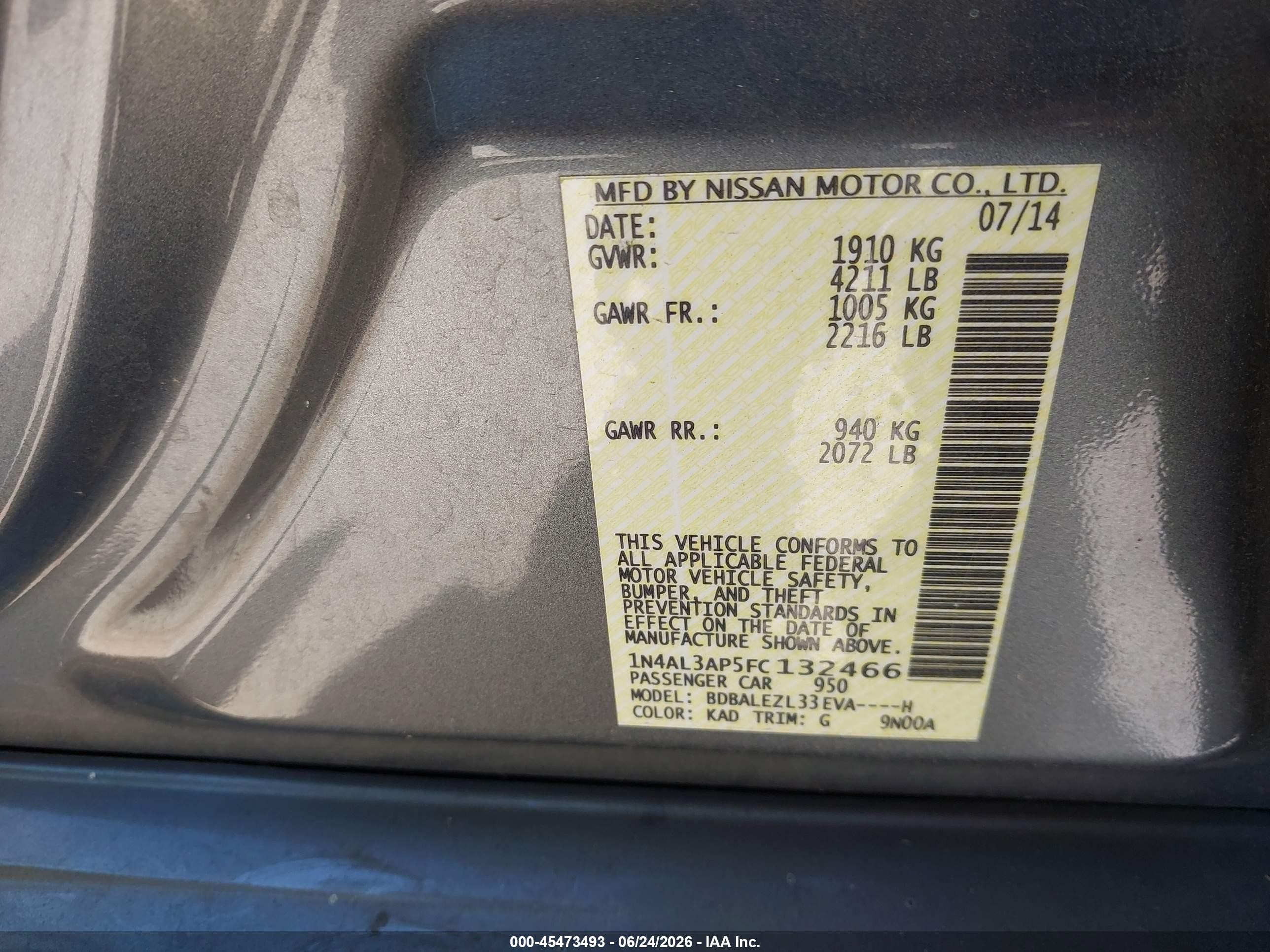 2015 Nissan Altima 2.5 S Gray vin: 1N4AL3AP5FC132466