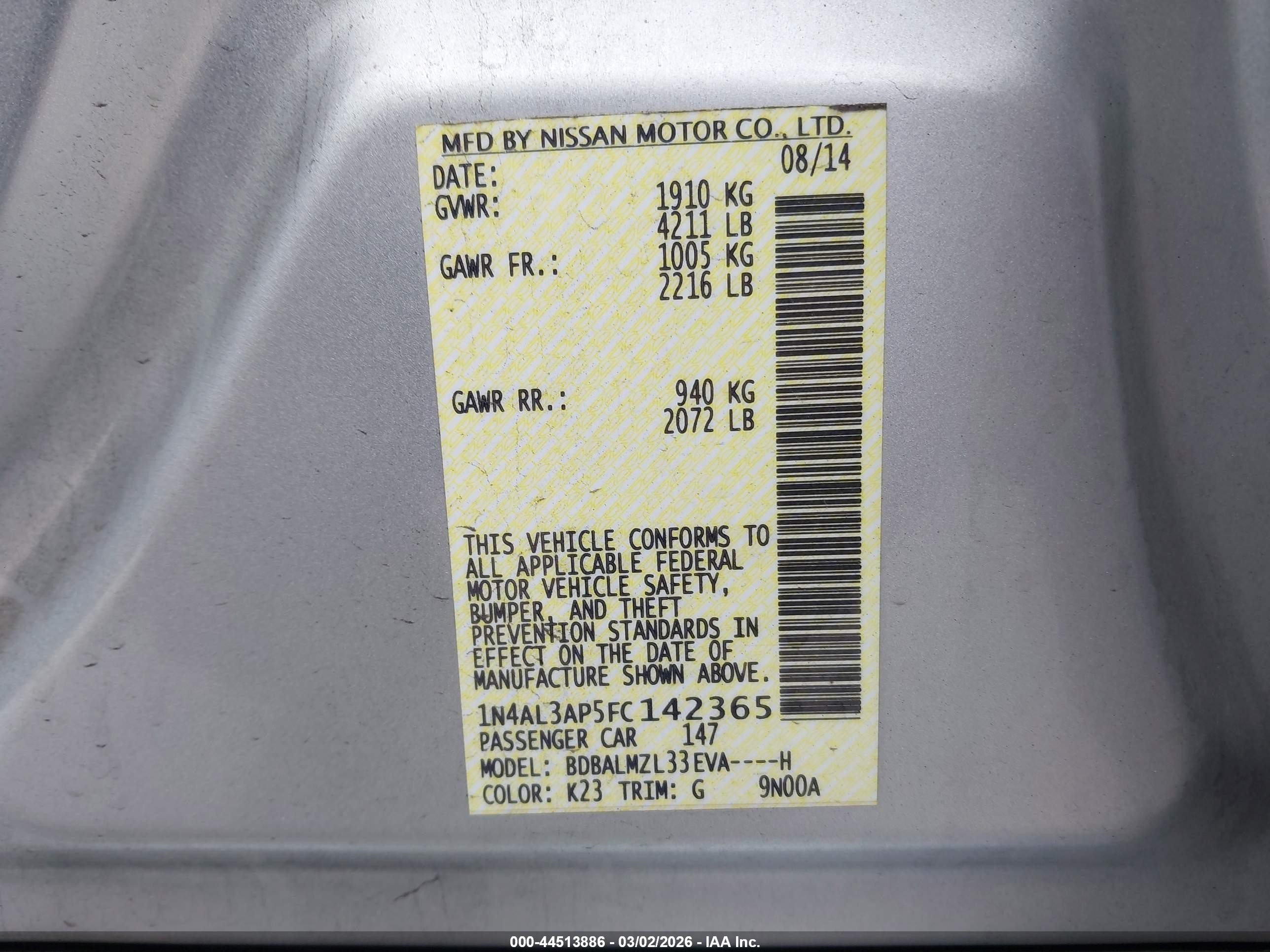 2015 Nissan Altima 2.5 Sv Silver vin: 1N4AL3AP5FC142365