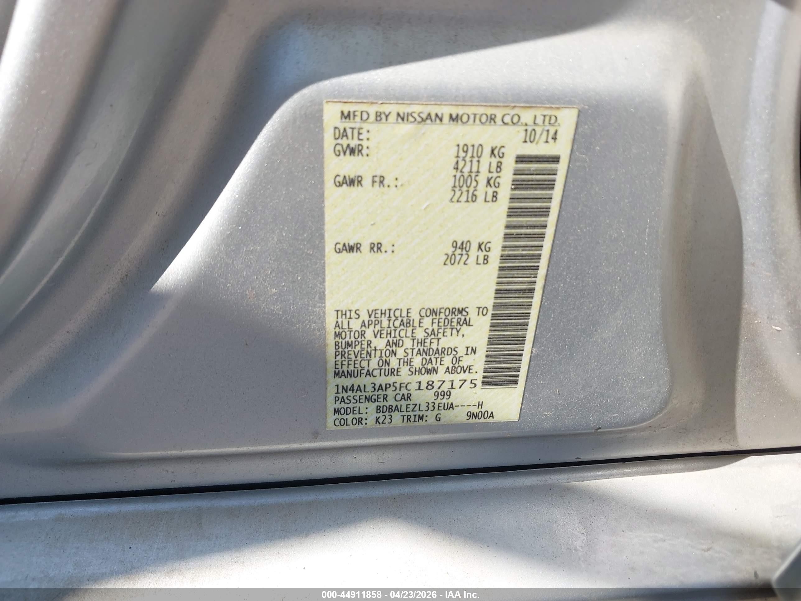 2015 Nissan Altima 2.5 S Silver vin: 1N4AL3AP5FC187175
