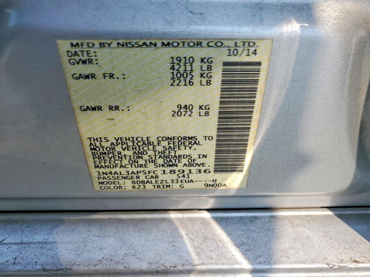 2015 Nissan Altima 2.5 S Silver vin: 1N4AL3AP5FC189136