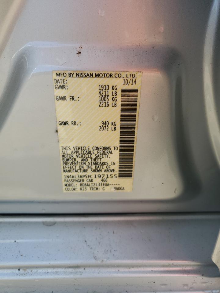 2015 Nissan Altima 2.5 Silver vin: 1N4AL3AP5FC197155