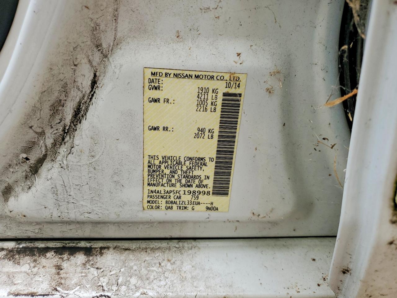 2015 Nissan Altima 2.5 Sv Beige vin: 1N4AL3AP5FC198998