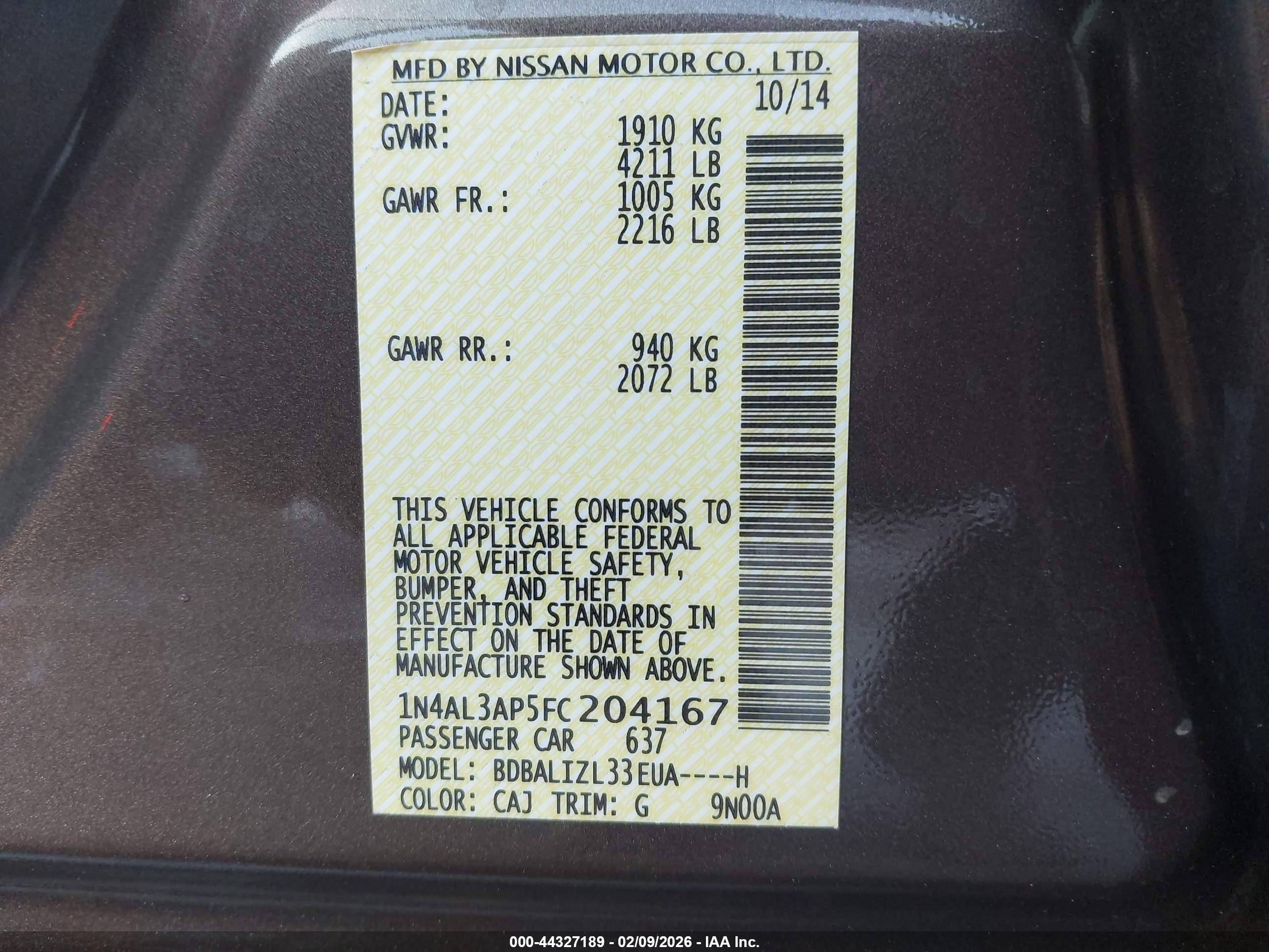 2015 Nissan Altima 2.5 Sv Pewter vin: 1N4AL3AP5FC204167
