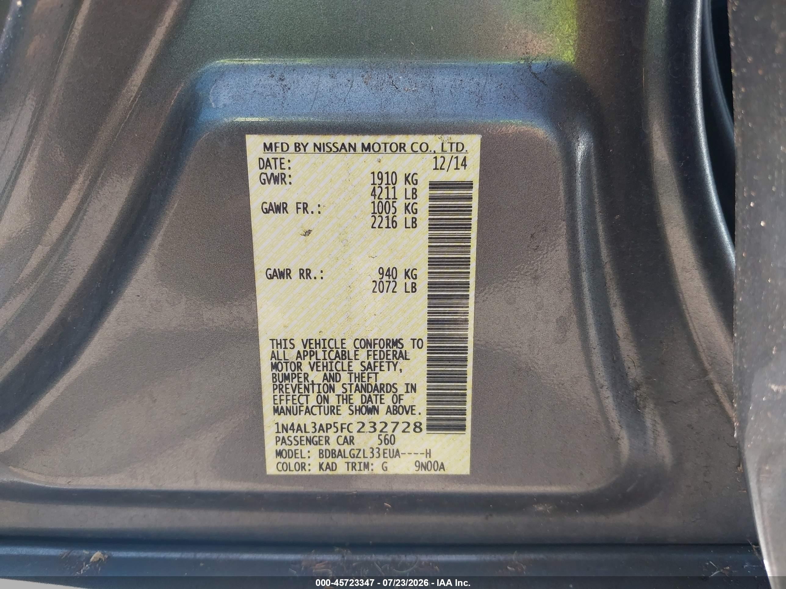 2015 Nissan Altima 2.5 S Gray vin: 1N4AL3AP5FC232728