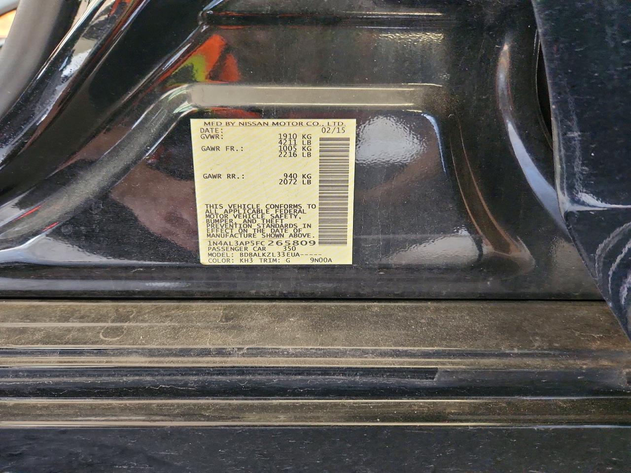 2015 Nissan Altima Черный vin: 1N4AL3AP5FC265809