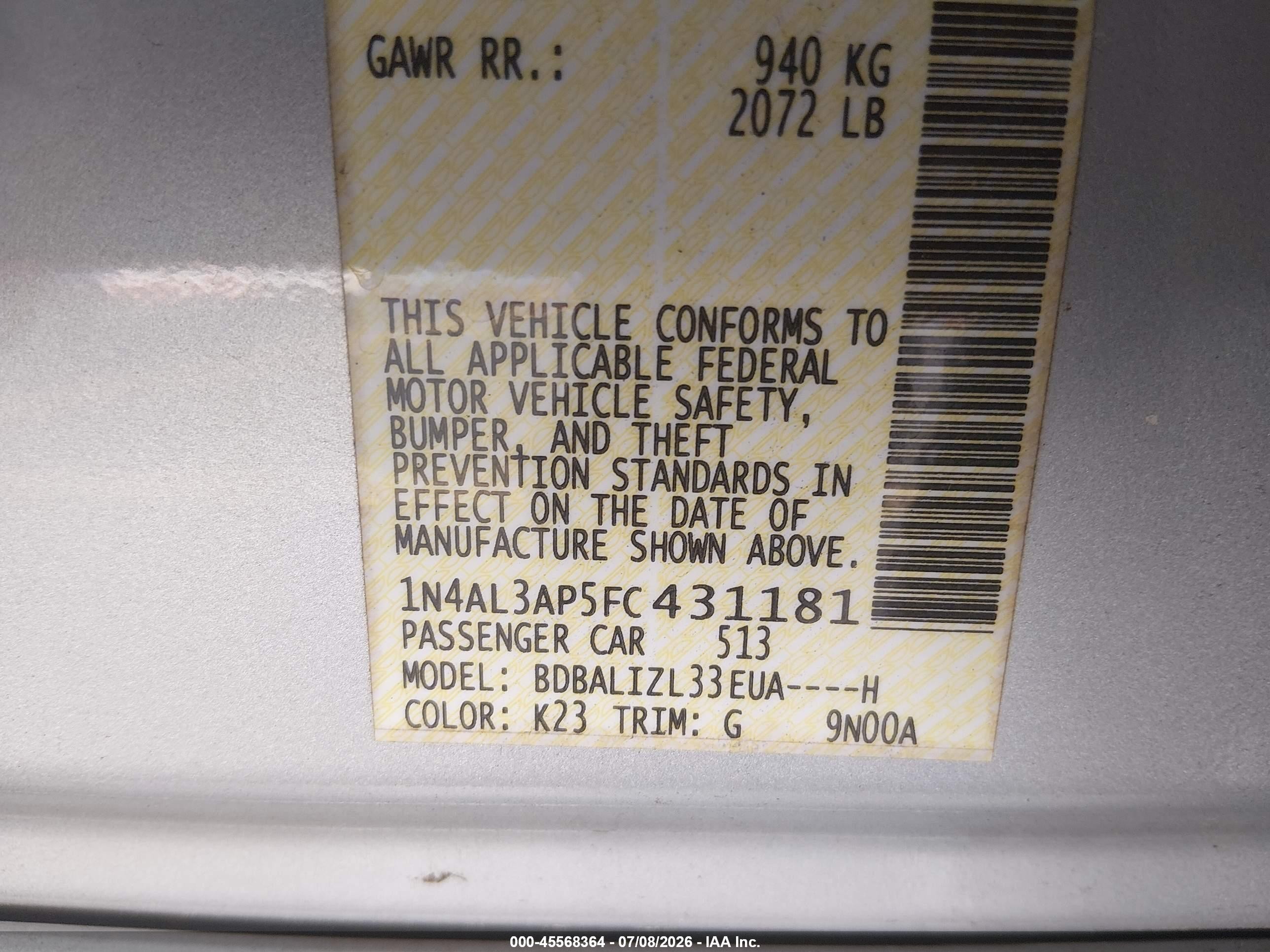 2015 Nissan Altima 2.5 Sv Silver vin: 1N4AL3AP5FC431181