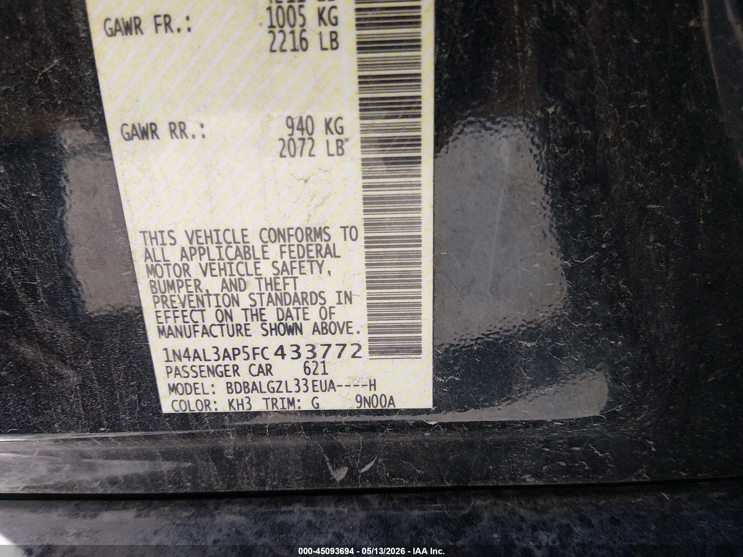2015 Nissan Altima 2.5 S Black vin: 1N4AL3AP5FC433772