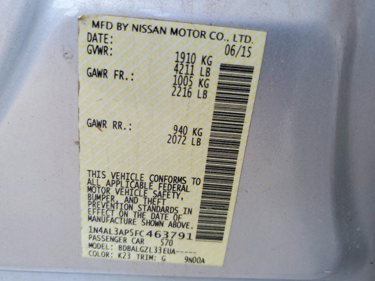 2015 Nissan Altima 2.5 S Silver vin: 1N4AL3AP5FC463791