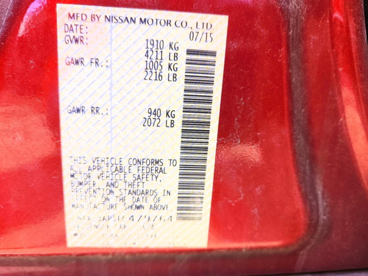 2015 Nissan Altima 2.5 S Red vin: 1N4AL3AP5FC479764