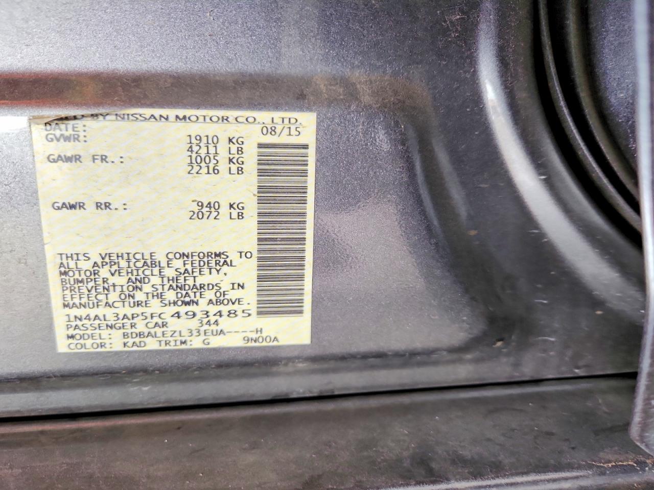 2015 Nissan Altima 2.5 S Gray vin: 1N4AL3AP5FC493485