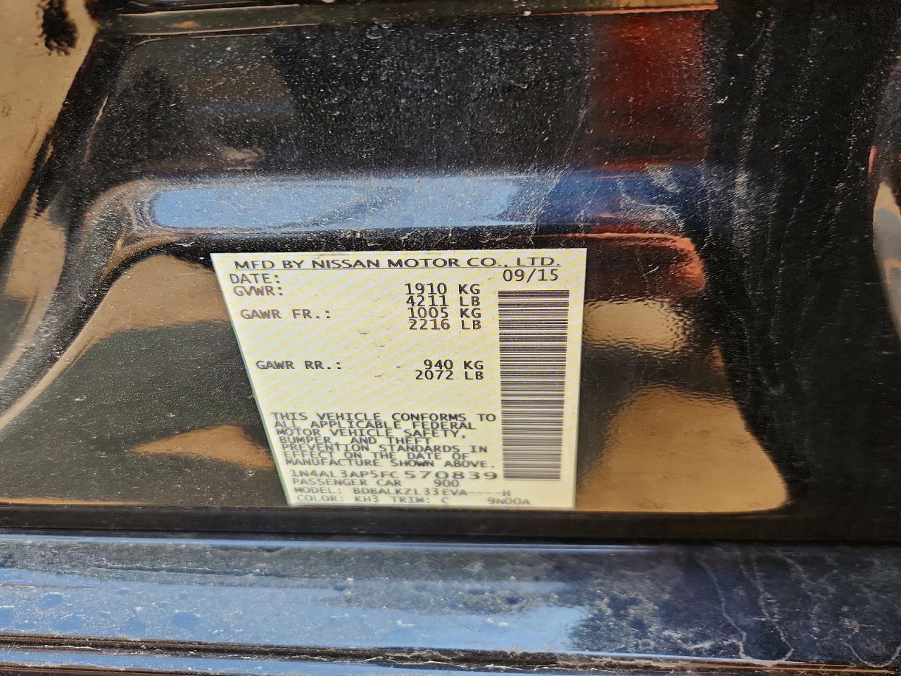 2015 Nissan Altima 2.5 Sv Черный vin: 1N4AL3AP5FC570839
