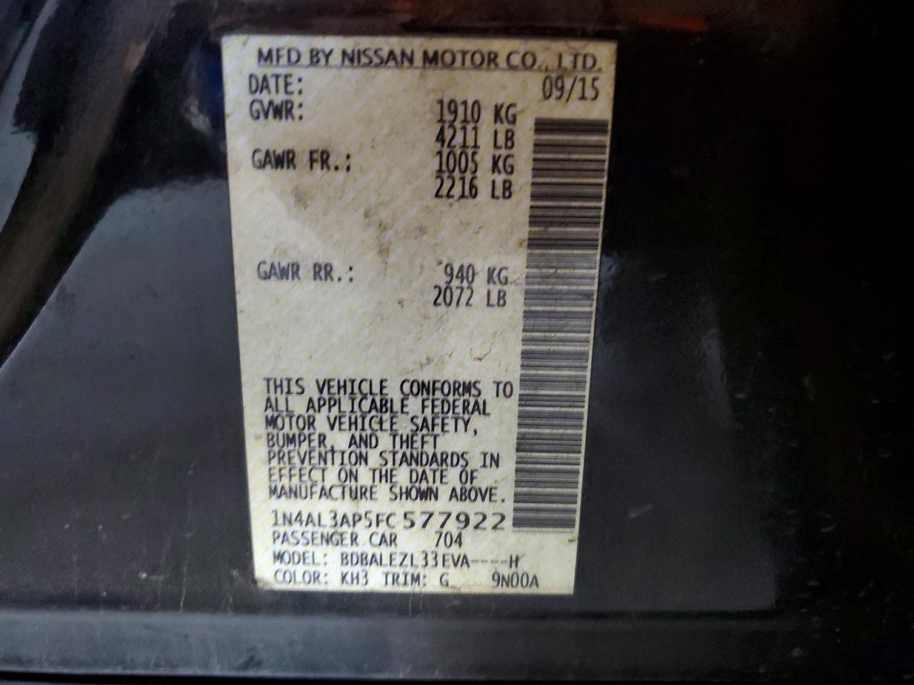 2015 Nissan Altima 2.5 S Черный vin: 1N4AL3AP5FC577922