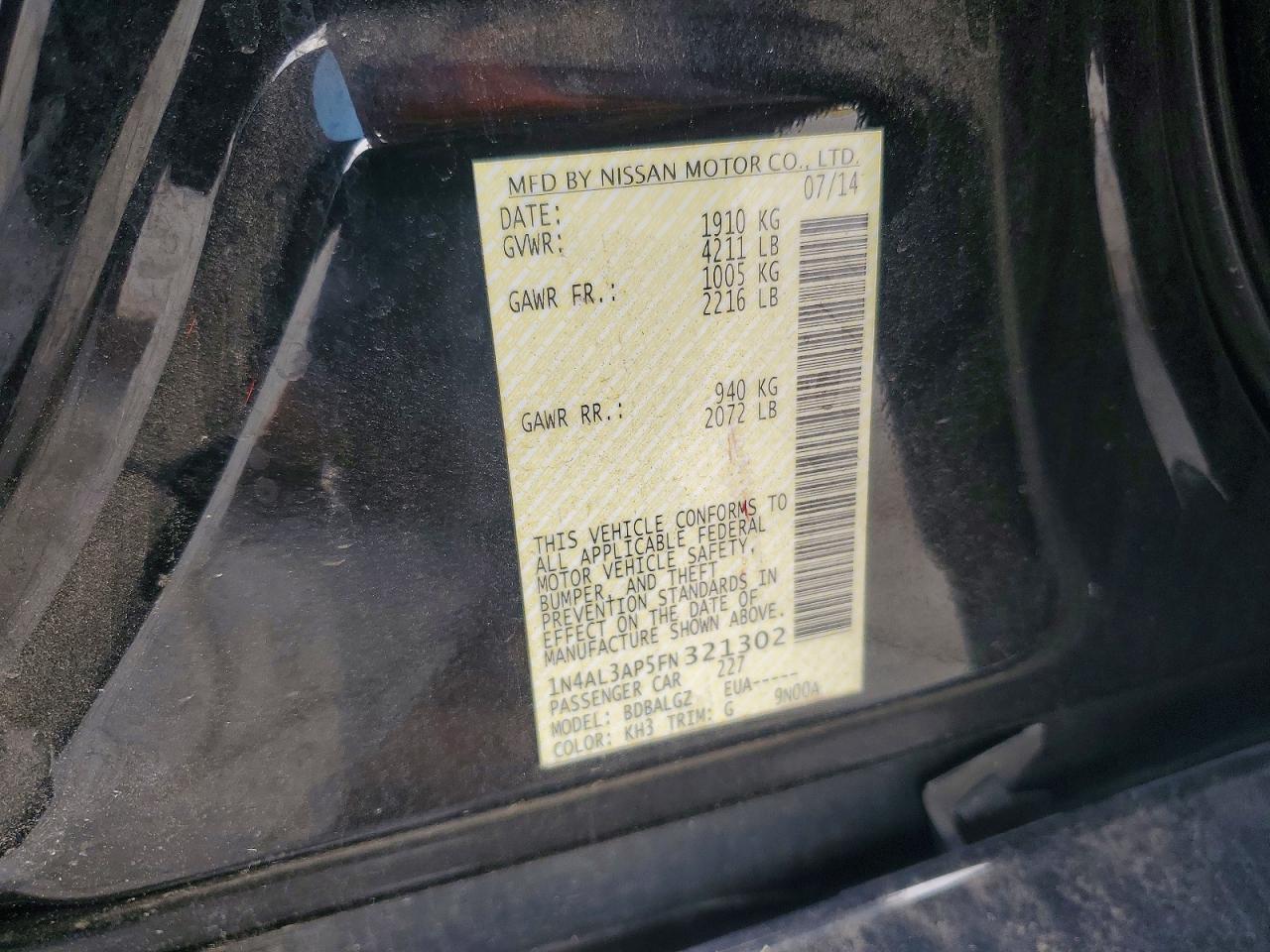 2015 Nissan Altima 2.5 S Черный vin: 1N4AL3AP5FN321302