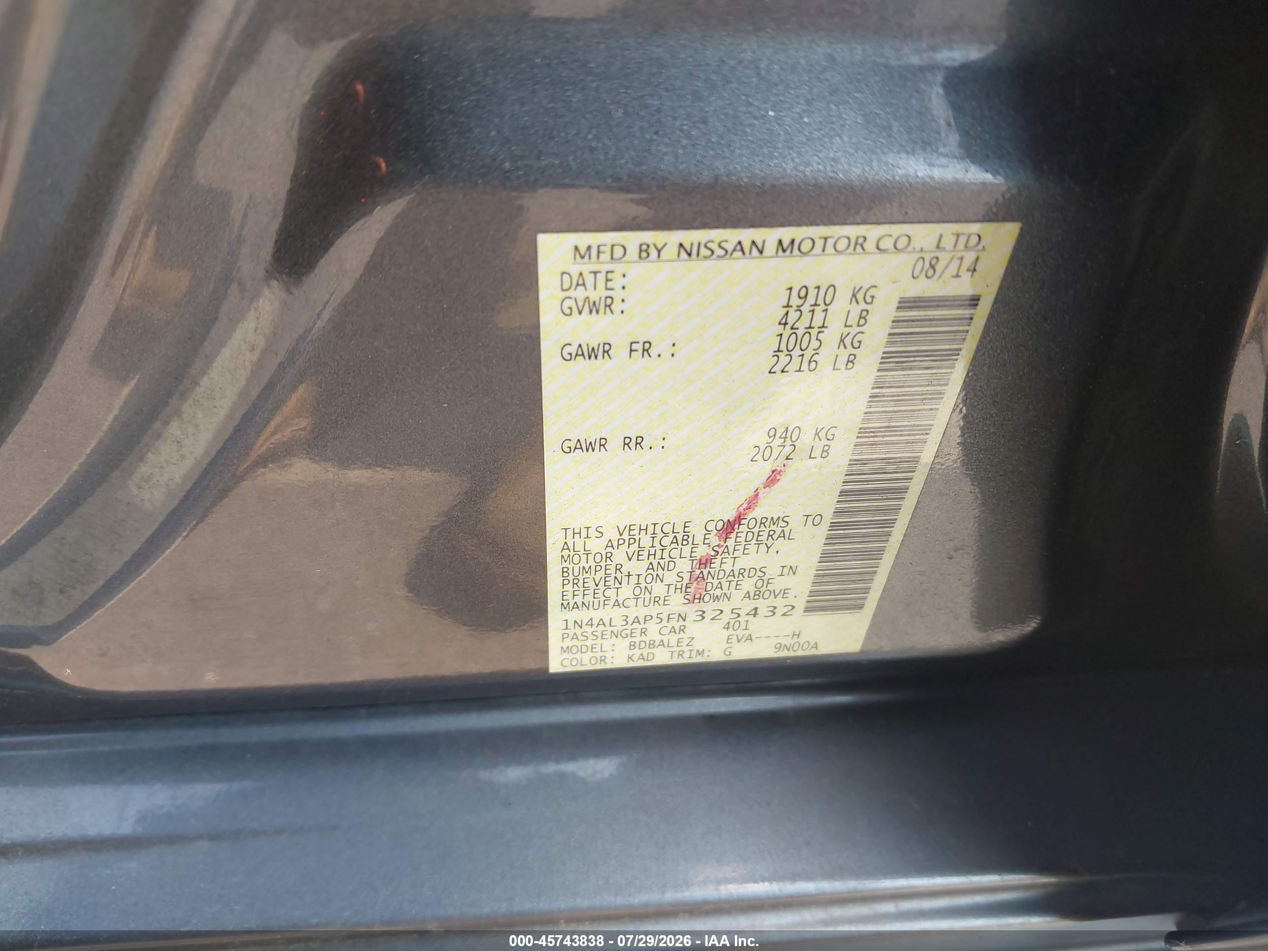 2015 Nissan Altima 2.5 S Gray vin: 1N4AL3AP5FN325432