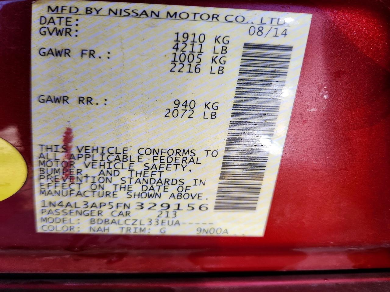 2015 Nissan Altima 2.5 S Red vin: 1N4AL3AP5FN329156