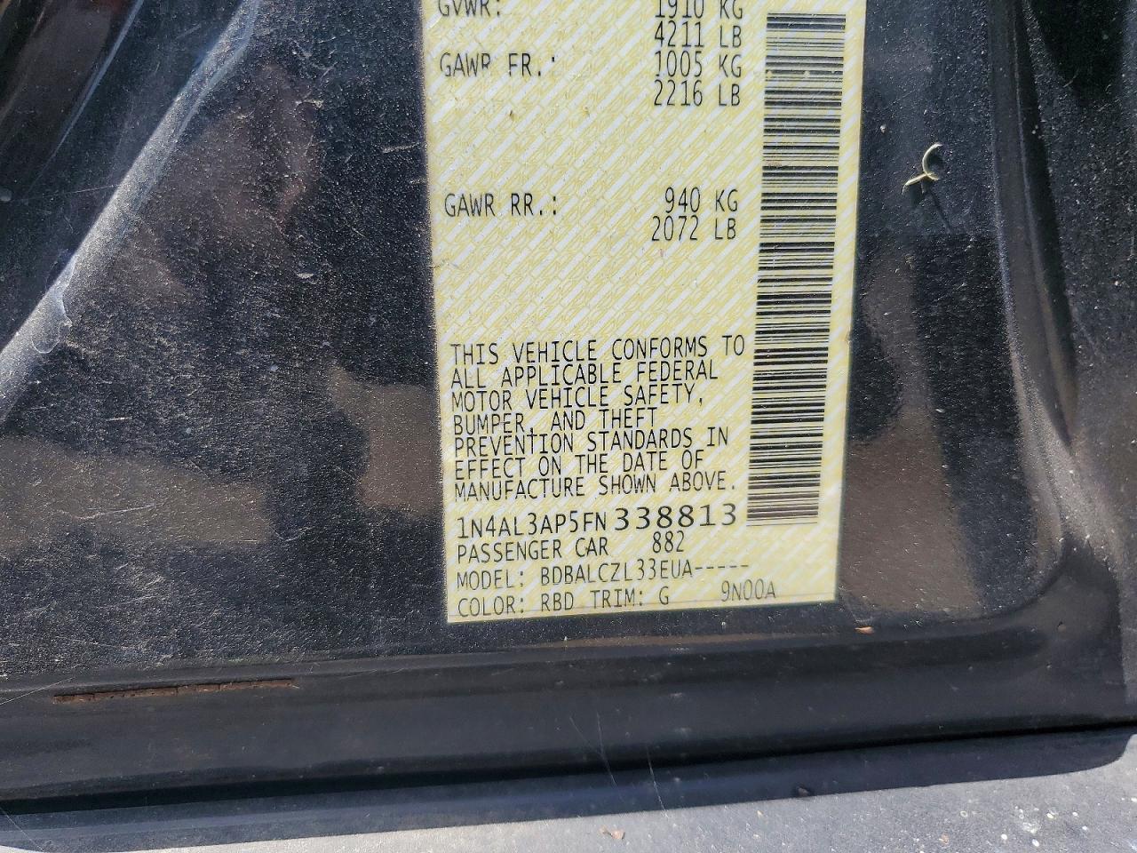 2015 Nissan Altima 2.5 S Black vin: 1N4AL3AP5FN338813