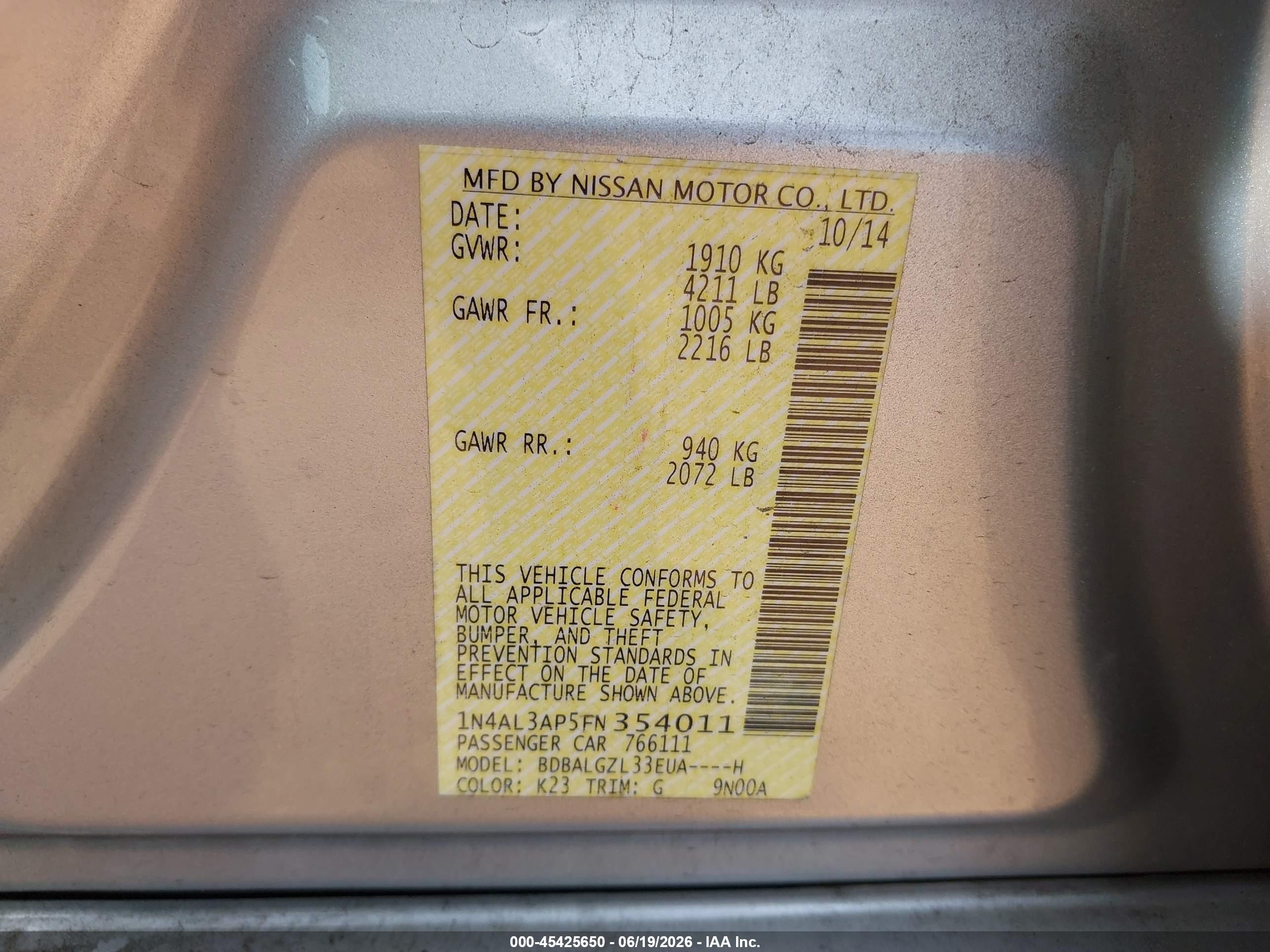 2015 Nissan Altima 2.5 S Silver vin: 1N4AL3AP5FN354011