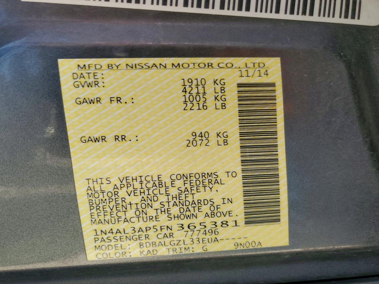 2015 Nissan Altima 2.5 S Gray vin: 1N4AL3AP5FN365381