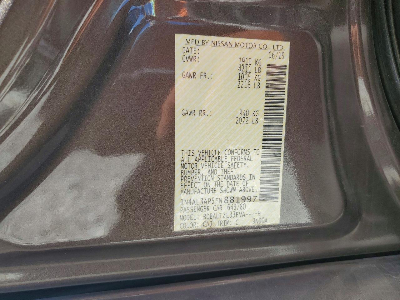 2015 Nissan Altima 2.5 Sl Brown vin: 1N4AL3AP5FN881997