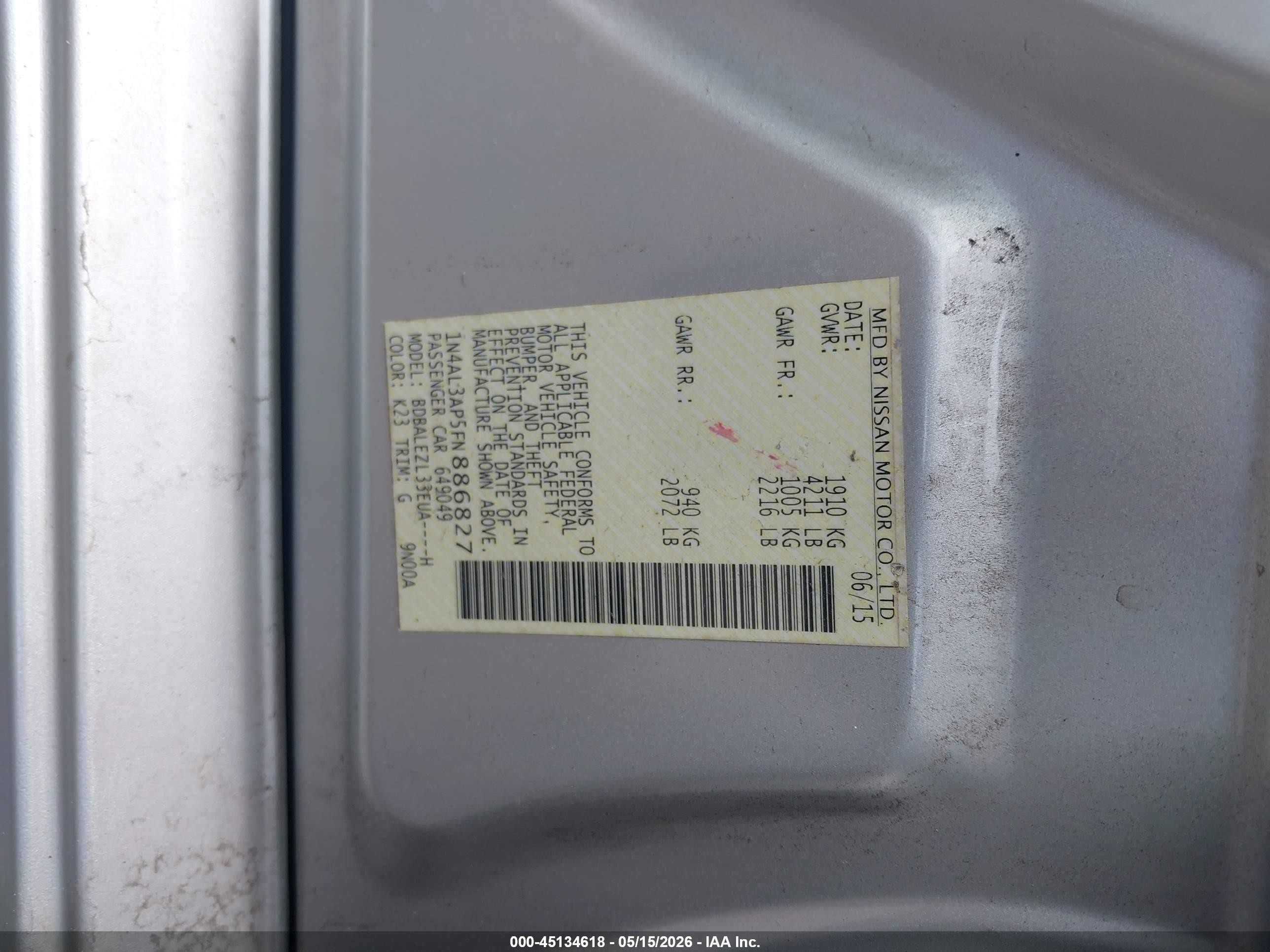 2015 Nissan Altima 2.5 S Серебряный vin: 1N4AL3AP5FN886827