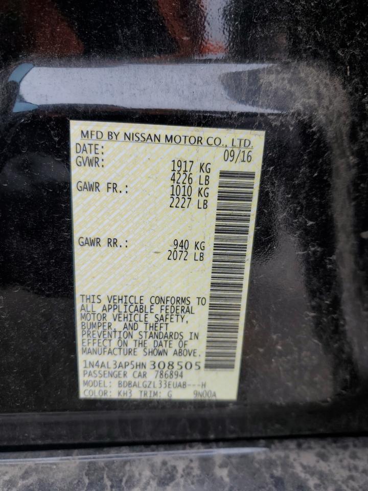 2017 Nissan Altima 2.5 Black vin: 1N4AL3AP5HN308505