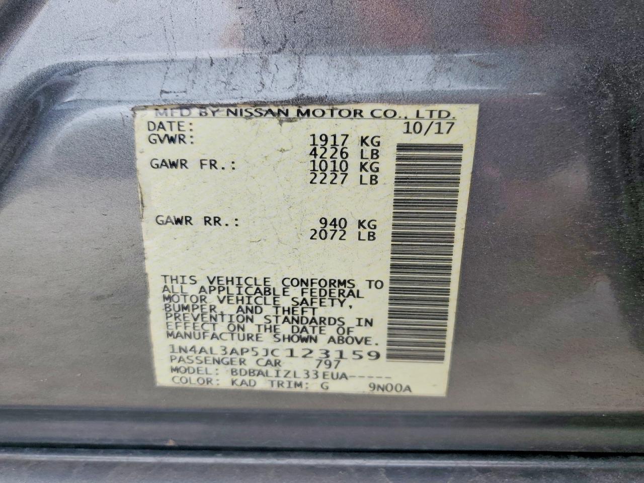 2018 Nissan Altima 2.5 Sv Серый vin: 1N4AL3AP5JC123159