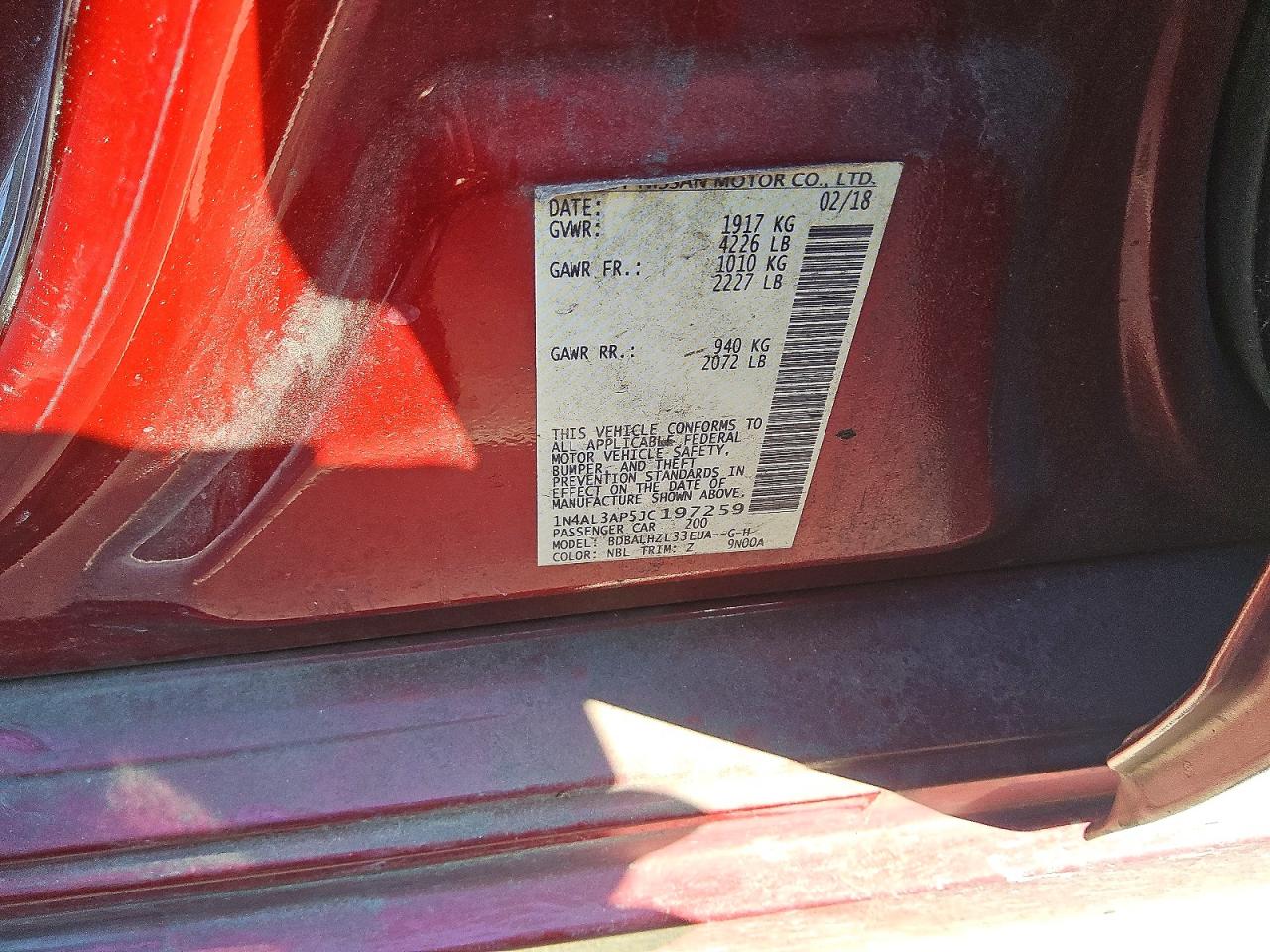 2018 Nissan Altima 2.5 Sr Red vin: 1N4AL3AP5JC197259