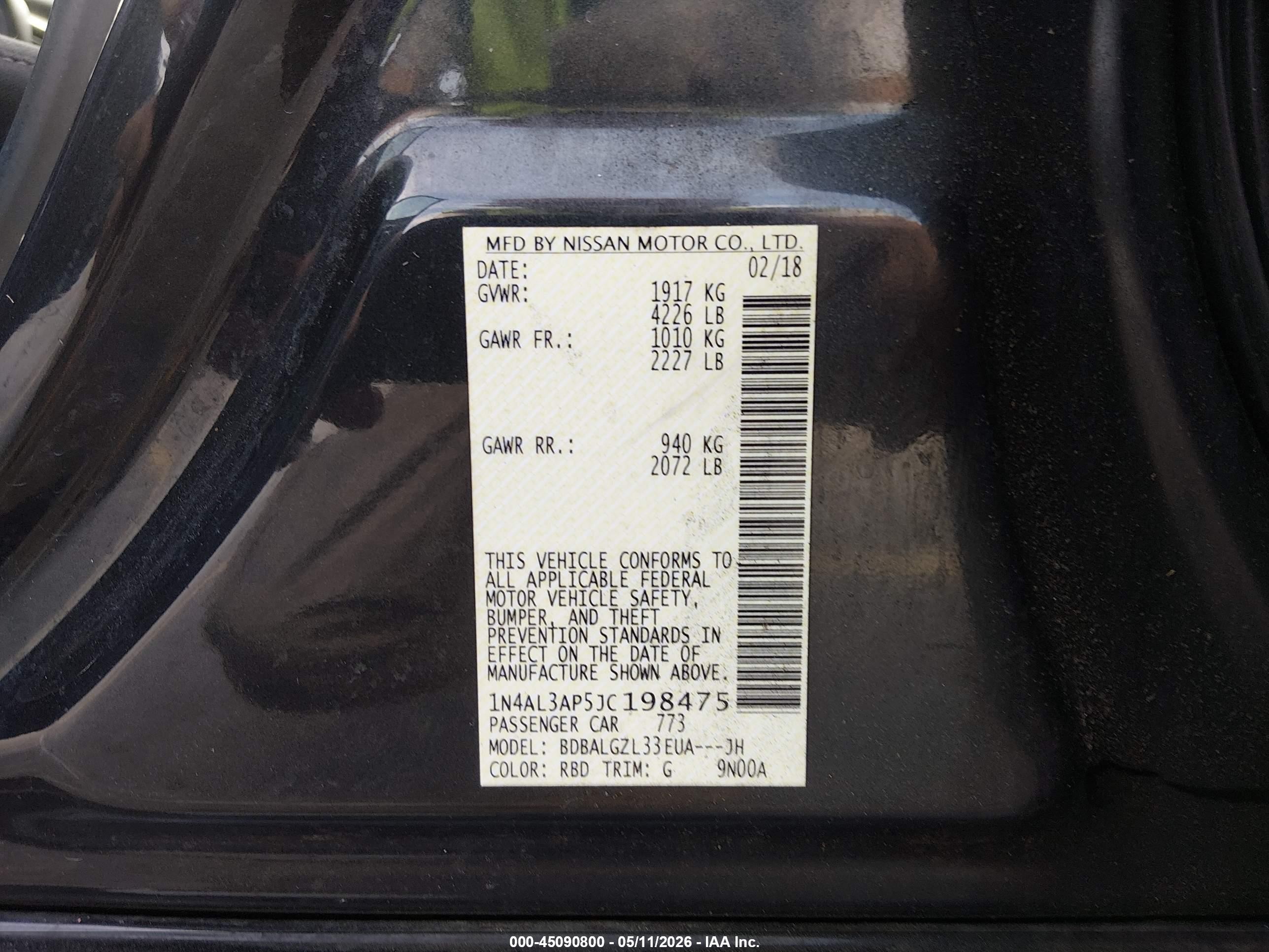 2018 Nissan Altima 2.5 S Black vin: 1N4AL3AP5JC198475