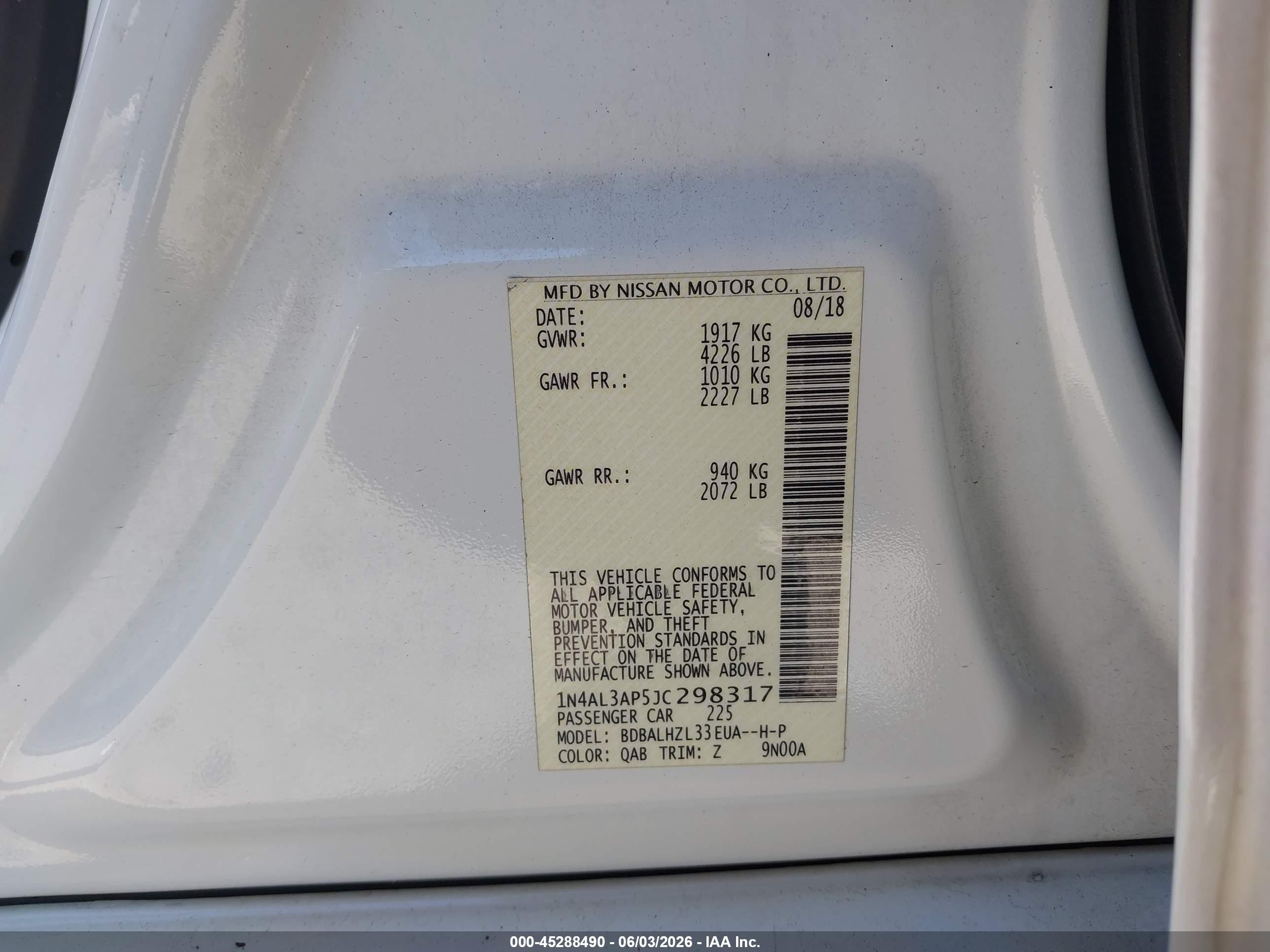 2018 Nissan Altima 2.5 Sr White vin: 1N4AL3AP5JC298317