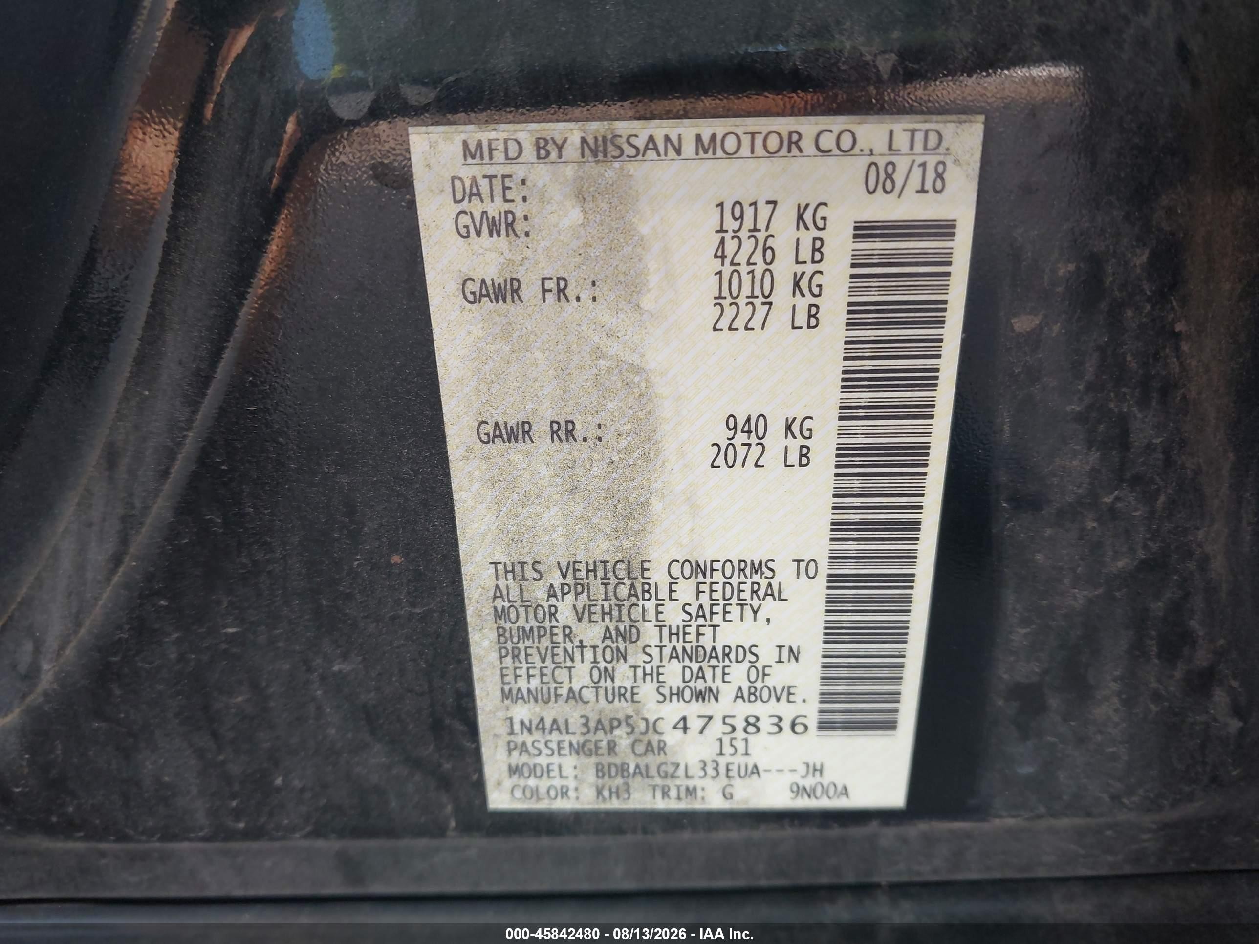 2018 Nissan Altima 2.5 S Черный vin: 1N4AL3AP5JC475836