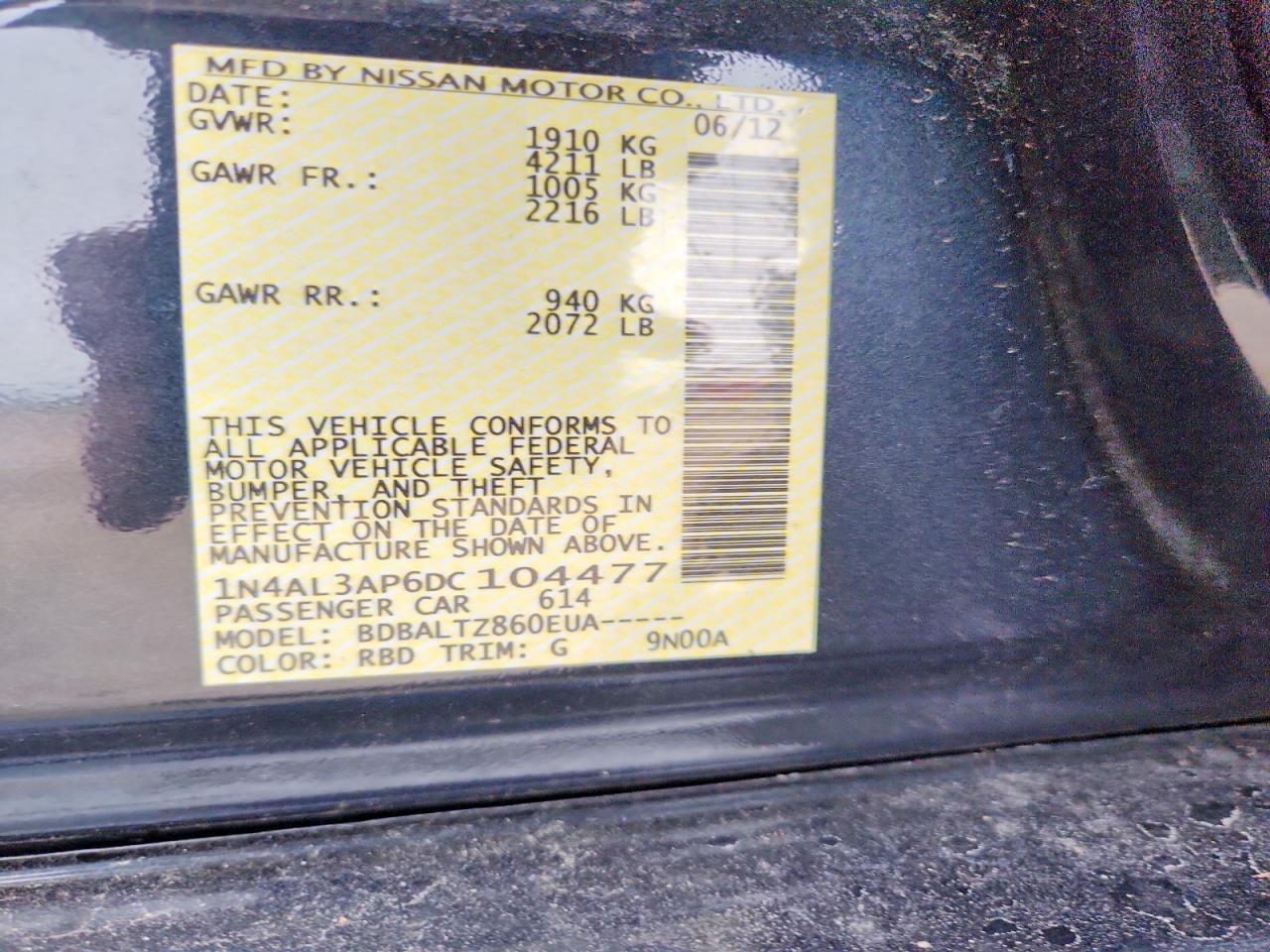 2013 Nissan Altima 2.5 Charcoal vin: 1N4AL3AP6DC104477