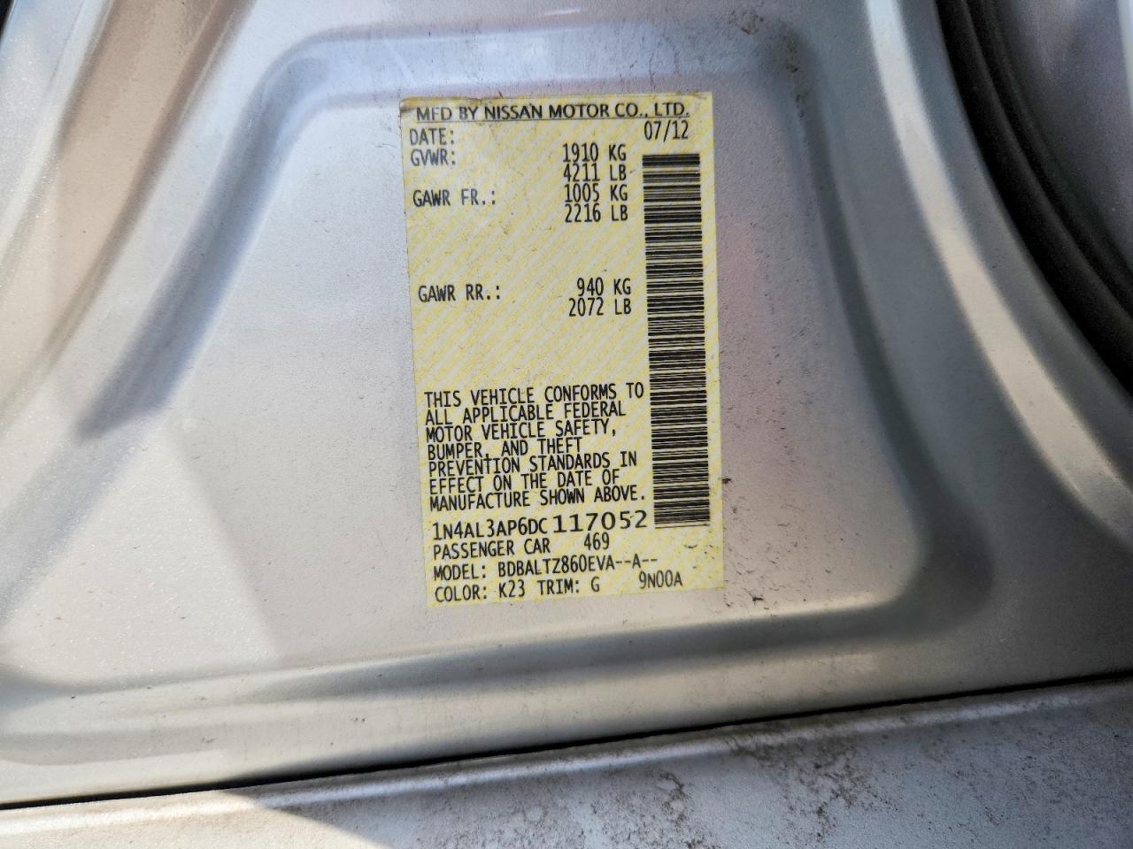 2013 Nissan Altima 2.5 Silver vin: 1N4AL3AP6DC117052